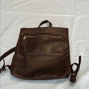 Parker Brown Leather Backpack with Zip Pocket